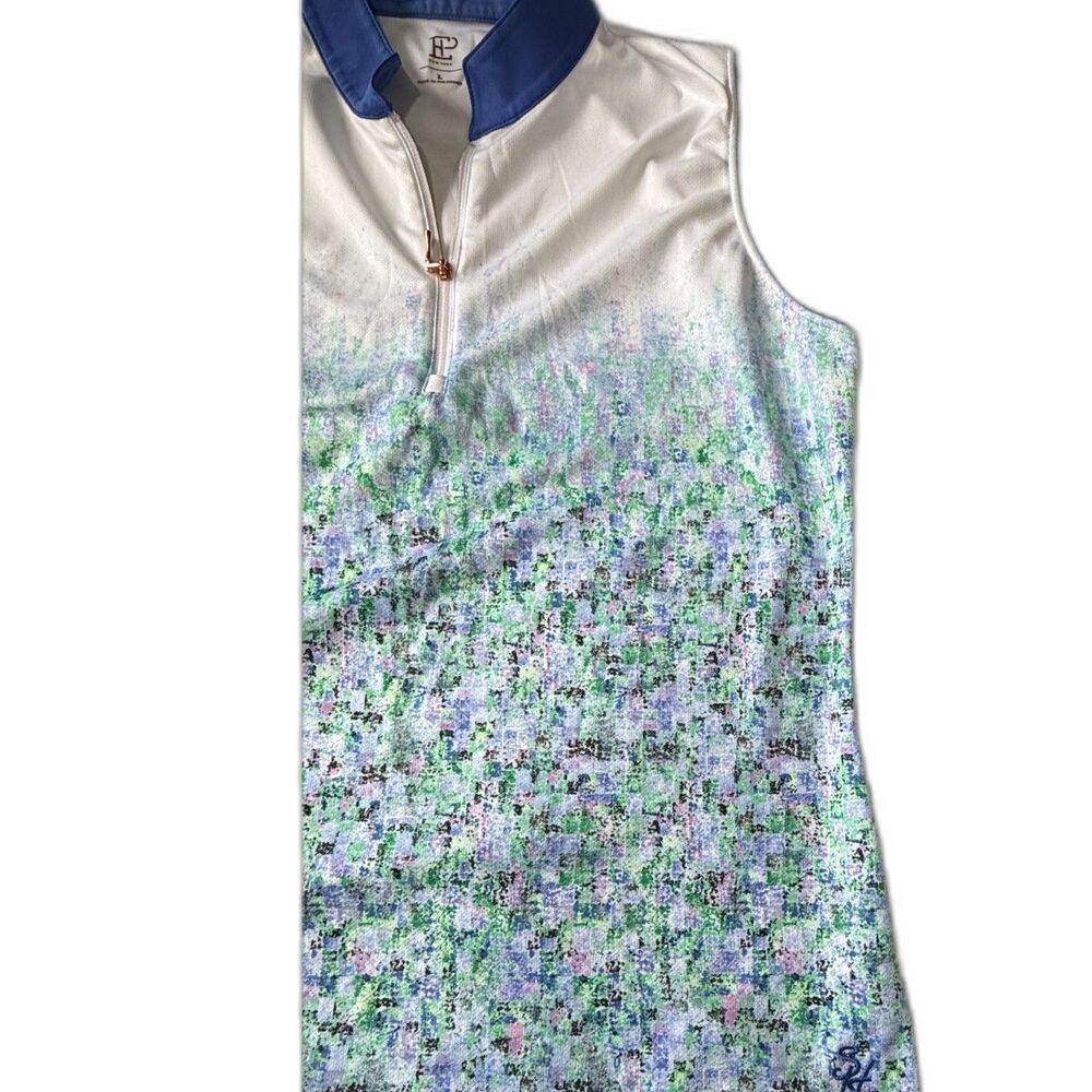EP NY Sleeveless Zip Mock Sleeveless Golf Polo "Watercolor Sponge Tile”- Size L